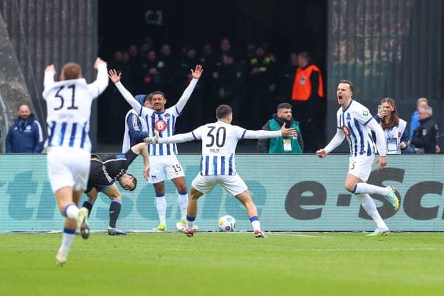 17 03 2024, xtgx, Fußball 2 Bundesliga, Hertha BSC FC Schalke 04 emspor, v l Haris Tabakovic Hertha, 25 Jubel, Torjubel, jubelt ueber das Tor, celebrate the goal, celebration DFL DFB REGULATIONS PROHIBIT ANY USE OF PHOTOGRAPHS as IMAGE SEQUENCES and or QUASI VIDEO Berlin
