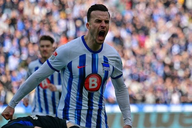 Haris Tabakovic Hertha BSC, 25 , cheers, shot on goal to 1 0, GER, Hertha BSC vs Schalke 04, Soccer Men, 2 Bundesliga, Season 2023 2024, Matchday 26, 17 03 2024 DFL REGULATIONS PROHIBIT ANY USE OF PHOTOGRAPHS AS IMAGE SEQUENCES AND OR QUASI VIDEO GER, Hertha BSC vs Schalke 04, Soccer Men, 2 Bundesliga, Season 2023 2024, Matchday 26, 17 03 2024 Berlin Copyright: xEibner-Pressefotox xClaudiusxRauchx EP_CRH