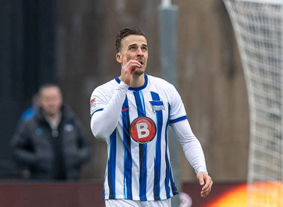 Soccer, Men, Season 2023 2024, 2 Bundesliga 26 Matchday , Hertha BSC FC Schalke 04, Haris Tabakovic Hertha BSC , Celebration after goal to 1 0, 17 03 2024, Copyright: xSebastianxRäppold MatthiasxKochx