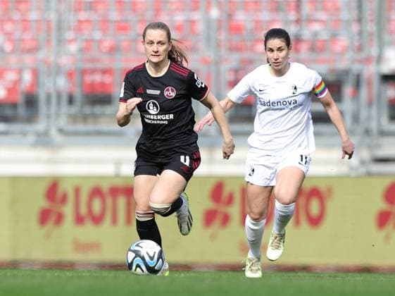 17 03 2024 Soccer Season 2023 2024 1 Women Soccer Bundesliga 16 Matchday 1 FC Nürnberg FCN Club SC Freiburg Sportfoto Zink DaMa xdaxmax Luisa Guttenberger 4, 1 FC Nürnberg FCN Hasret Kayikci 11 , SC Freiburg