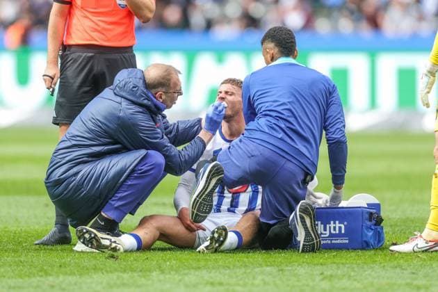 17 03 2024, Football, 2 Bundesliga, Matchday 26, Season 2023 2024, Hertha BSC FC Schalke 04, Marton Dardai Hertha BSC has injured his face Berlin Olympiastadion Berlin Germany xRHR PHOTO TRx Copyright: RHR-FOTOx RHR-FOTO TR
