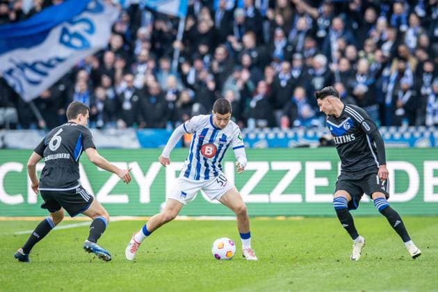 2 Soccer Bundesliga, Hertha BSC vs FC Schalke 04 Berlin, 17 03 2024 Ibrahim Maza Hertha BSC, 30 , Yusuf Kabadayi FC Schalke 04, 17 2 Soccer Bundesliga, Hertha BSC vs FC Schalke 04, Olympiastadion, Berlin, 17 03 2024 DFL REGULATIONS PROHIBIT ANY USE OF PHOTOGRAPHS AS IMAGE SEQUENCES AND OR QUASI VIDEO Copyright: xBEAUTIFULxSPORTS LucianoxLimax