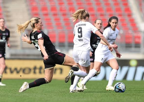 17 03 2024 Soccer Season 2023 2024 1 Women Soccer Bundesliga 16 Matchday 1 FC Nürnberg FCN Club SC Freiburg Sportfoto Zink DaMa xdaxmax Medina Desic 30, 1 FC Nürnberg FCN Janina Minge 9 , SC Freiburg