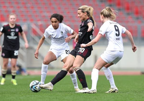 17 03 2024 Soccer Season 2023 2024 1 Women Soccer Bundesliga 16 Matchday 1 FC Nürnberg FCN Club SC Freiburg Sportfoto Zink DaMa xdaxmax Cora Zicai 28 , SC Freiburg Medina Desic 30, 1 FC Nürnberg FCN Janina Minge 9 , SC Freiburg