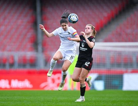 Germany, Nuremberg, 17 03 2024, Max Morlock Stadion, 1 FC Nuremberg vs SC Freiburg Frauen Bundesliga, Hasret Kayikci SC Freiburg and Amelie Thoele 1 FC Nuremberg battle for the ball Nuremberg Max Morlock Stadion Bavaria Germany eu-images-738