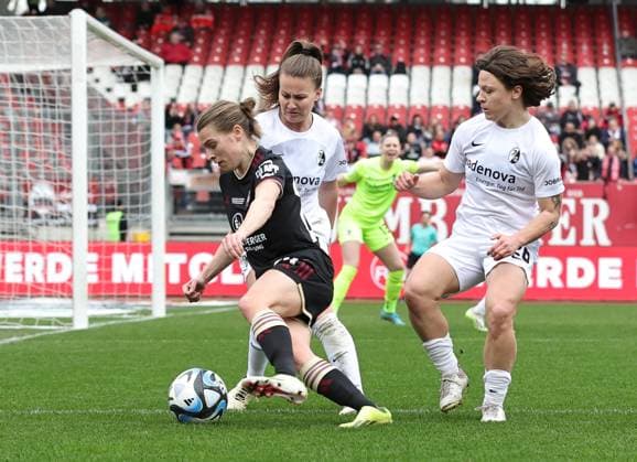 17 03 2024 Soccer Season 2023 2024 1 Women Soccer Bundesliga 16 Matchday 1 FC Nürnberg FCN Club SC Freiburg Sportfoto Zink DaMa xdaxmax Nastassja Lein 24, 1 FC Nürnberg FCN Annabel Schasching 19 , SC Freiburg Alicia Sophie Gudorf 26 , SC Freiburg