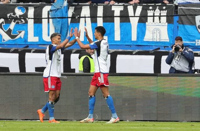 GER, 2 Liga, Hamburger SV vs SV Wehen Wiesbaden 17 03 2024, Volksparkstadion, Hamburg, GER, 2 Liga, Hamburger SV vs SV Wehen Wiesbaden in the picture picture shows Goal celebrations Goal scorer Ransford Königsdörffer Koenigsdoerffer Hamburger SV 11 celebrates the goal for 3 0 nordphotoxGmbHx xTauchnitz nph00059
