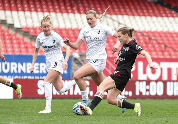 17 03 2024 Soccer Season 2023 2024 1 Women Soccer Bundesliga 16 Matchday 1 FC Nürnberg FCN Club SC Freiburg Sportfoto Zink DaMa xdaxmax Janina Minge 9 , SC Freiburg Annie Lee Karich 6, SC Freiburg Nastassja Lein 24, 1 FC Nürnberg FCN