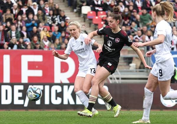 17 03 2024 Soccer Season 2023 2024 1 Women Soccer Bundesliga 16 Matchday 1 FC Nürnberg FCN Club SC Freiburg Sportfoto Zink DaMa xdaxmax Judith Steinert 13 , SC Freiburg Emma Kusch 9, 1 FC Nürnberg FCN