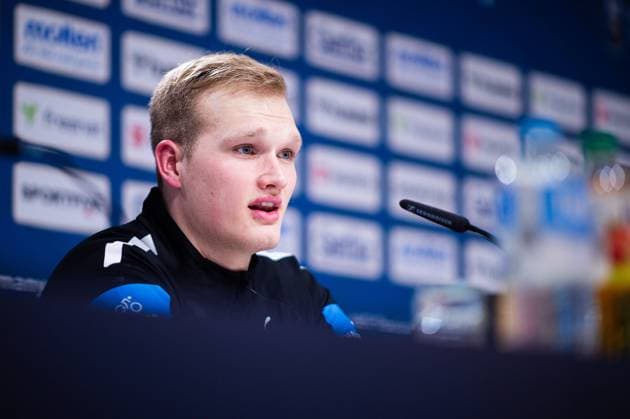 17 03 2024 Handball, mens international match, Olympic qualification in Hanover, Austria Germany David Späth Germany after the match at the press conference, press conference