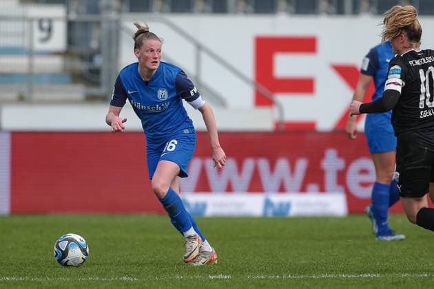 v li Sarah Schulte SV Meppen, 16 on the ball, single image, full body, action, action, game scene, THE DFB REGULATIONS PROHIBIT ANY USE OF PHOTOGRAPHS AS IMAGE SEQUENCES AND OR QUASI VIDEO , 17 03 2024, Meppen Germany , Football, 2 Womens Bundesliga, SV Meppen FC Ingolstadt 04 xobx