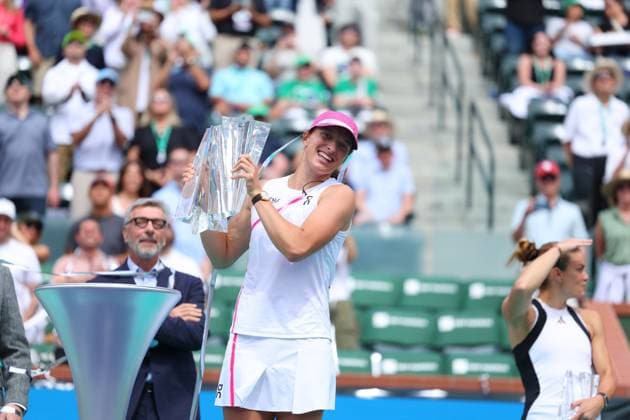 Iga Swiatek (Pol) defeated Maria Sakkari (Gre) for the championships at Indian Wells TENNIS : Indian Wells 2024 - 17 03 2024 AntoineCouvercelle Panoramic 