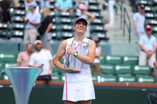 Iga Swiatek (Pol) defeated Maria Sakkari (Gre) for the championships at Indian Wells TENNIS : Indian Wells 2024 - 17 03 2024 AntoineCouvercelle Panoramic 