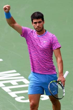 Carlos Alcaraz celebrates during the final BNP Paribas Open, Tennis, Day 12, Indian Wells Tennis Garden, California, USA - 17 Mar 2024  Copyright: xEllaxLing Shutterstockx 14386189ao