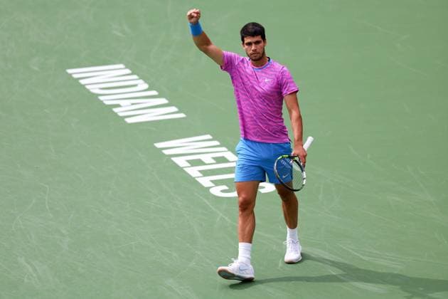 Carlos Alcaraz celebrates during the final BNP Paribas Open, Tennis, Day 12, Indian Wells Tennis Garden, California, USA - 17 Mar 2024  Copyright: xEllaxLing Shutterstockx 14386189ap