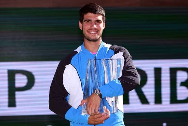 Carlos Alcaraz celebrates victory BNP Paribas Open, Tennis, Day 12, Indian Wells Tennis Garden, California, USA - 17 Mar 2024  Copyright: xEllaxLing Shutterstockx 14386189bx
