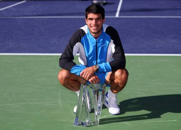 Carlos Alcaraz celebrates victory BNP Paribas Open, Tennis, Day 12, Indian Wells Tennis Garden, California, USA - 17 Mar 2024  Copyright: xEllaxLing Shutterstockx 14386189by
