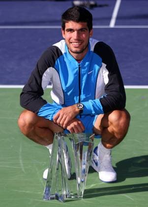 Carlos Alcaraz celebrates victory BNP Paribas Open, Tennis, Day 12, Indian Wells Tennis Garden, California, USA - 17 Mar 2024  Copyright: xEllaxLing Shutterstockx 14386189bz
