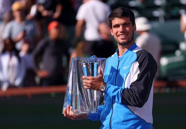 Bilder des Jahres 2024, Sport 03 März Sport Themen der Woche KW11 Sport Bilder des Tages Carlos Alcaraz celebrates victory BNP Paribas Open, Tennis, Day 12, Indian Wells Tennis Garden, California, USA - 17 Mar 2024  Copyright: xEllaxLing Shutterstockx 14386189ce