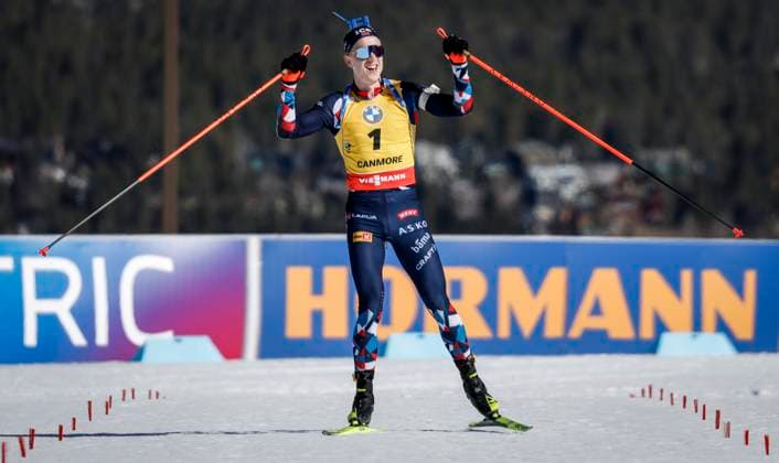 Bilder des Jahres 2024, Sport 03 März Sport Themen der Woche KW11 Sport Bilder des Tages March 17, 2024, Canmore, Ab, CANADA: Norway s Johannes Thingnes Boe celebrates winning the men s World Cup 15 km mass start event in Canmore, Alta., Sunday, March 17, 2024. Johannes Thingnes Boe  - ZUMAc35_ 20240317_zaf_c35_171 Copyright: xJeffxMcintoshx