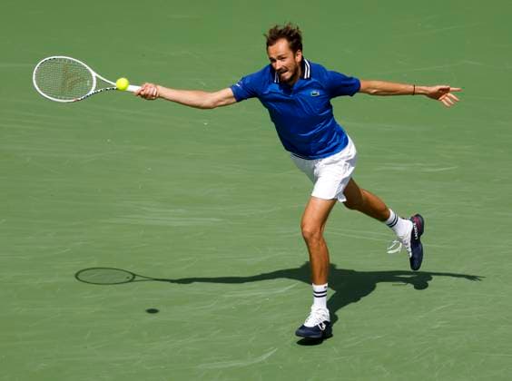 March 17, 2024 Daniil Medvedev returns a shot against Carlos Alcaraz of Spain during the Men s Final of the BNP Paribas Open at Indian Wells Tennis Garden in Indian Wells, CA. CSM Indian Wells United States of America - ZUMAc04_ 20240317_zma_c04_184 Copyright: xCharlesxBausx