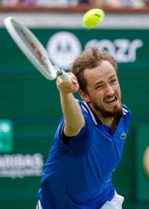 March 17, 2024 Daniil Medvedev returns a shot against Carlos Alcaraz of Spain during the Men s Final of the BNP Paribas Open at Indian Wells Tennis Garden in Indian Wells, CA. CSM Indian Wells United States of America - ZUMAc04_ 20240317_zma_c04_200 Copyright: xCharlesxBausx