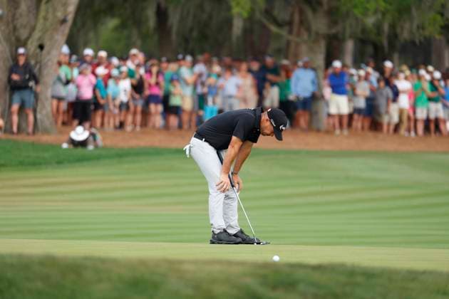 PONTE VEDRA BEACH, FL - MARCH 17: PGA, Golf Herren golfer Brian Harman react to missing a birdie putt to tie for first on the 18th hole during the final round of The Players Championship on March 17, 2024, at TPC Sawgrass in Ponte Vedra Beach, Florida. (Photo by Brian Spurlock Icon Sportswire) GOLF: MAR 17 PGA THE PLAYERS Championship EDITORIAL USE ONLY Icon240317127