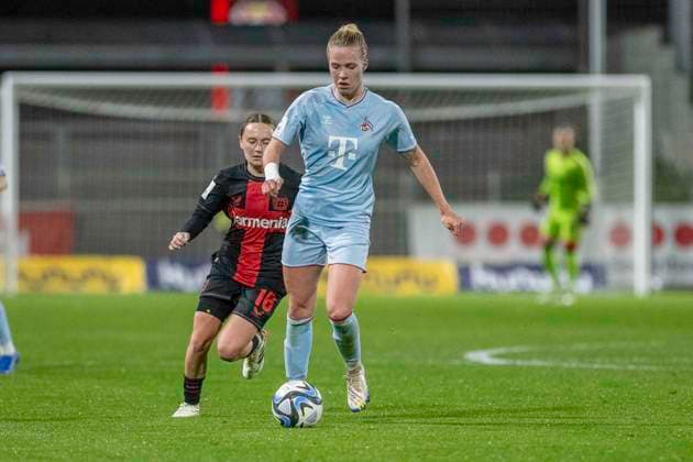 duel between Sofie Zdebel Bayer 04 Leverkusen, 16 , back and Celina Degen 1 FC Koeln, 05 , front Football Google Pixel Womens Bundesliga, Season 2023 2024, Matchday 16, Bayer 04 Leverkusen 1 FC Koeln on 18 03 2024 at Ulrich Haberland Stadium in Leverkusen Important notice According to the regulations of the DFL German Football League or the DFB German Football Association it is prohibited, to utilize or have utilized photographs taken in the stadium and or of the match in the form of sequential images and or video-like photo series Foto Kirchner Media TH Copyright: xKirchner-Media THx