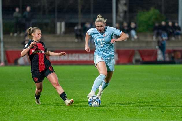 duel between Kristin Koegel Bayer 04 Leverkusen, 11 and Marleen Schimmer 1 FC Koeln, 23 Soccer Google Pixel Womens Bundesliga, Season 2023 2024, Matchday 16, Bayer 04 Leverkusen 1 FC Koeln on 18 03 2024 at Ulrich Haberland Stadium in Leverkusen Important notice According to the regulations of the DFL German Football League or the DFB German Football Association it is prohibited, to utilize or have utilized photographs taken in the stadium and or of the match in the form of sequential images and or video-like photo series Foto Kirchner Media TH Copyright: xKirchner-Media THx