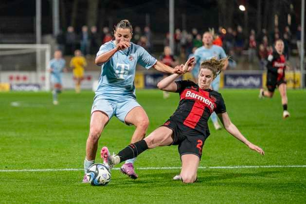 Duel between Carlotta Wamser 1 FC Koeln, 30 , left and Lilla Turanyi Bayer 04 Leverkusen, 24 , right Football Google Pixel Womens Bundesliga, Season 2023 2024, Matchday 16, Bayer 04 Leverkusen 1 FC Koeln on 18 03 2024 at Ulrich Haberland Stadium in Leverkusen Important notice According to the regulations of the DFL German Football League and the DFB German Football Association, it is prohibited, to utilize or have utilized photographs taken in the stadium and or of the match in the form of sequential images and or video-like photo series Foto Kirchner Media TH Copyright: xKirchner-Media THx