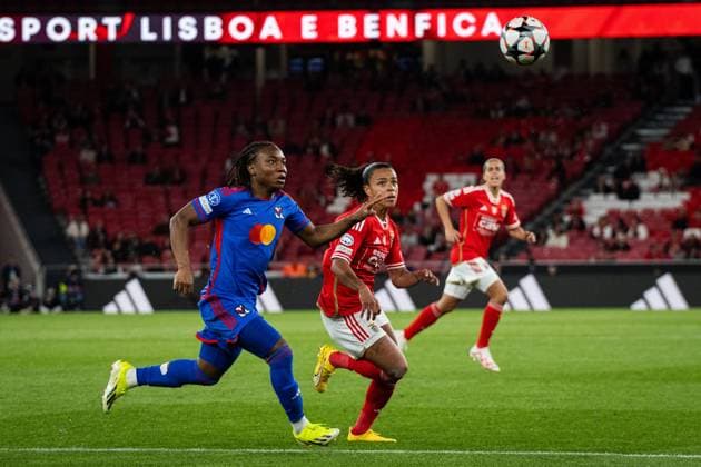 Lisbon, Portugal, March 19 2024: Melchie Dumornay (6 Olympique Lyonnais) and Marie Alidou (2 SL Benfica) in action during the UEFA Womens Champions League game between SL Benfica and Olympique Lyonnais at Estadio do Lisboa e Benfica in Lisbon, Portugal. (Pedro Porru SPP) Copyright: xPedroxPorrux xSPPx spp-en-PePoSp-4F8A4144