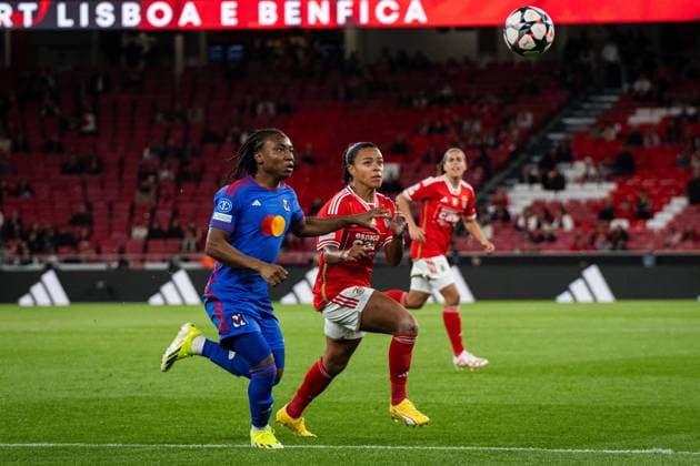 Lisbon, Portugal, March 19 2024: Melchie Dumornay (6 Olympique Lyonnais) and Marie Alidou (2 SL Benfica) in action during the UEFA Womens Champions League game between SL Benfica and Olympique Lyonnais at Estadio do Lisboa e Benfica in Lisbon, Portugal. (Pedro Porru SPP) Copyright: xPedroxPorrux xSPPx spp-en-PePoSp-4F8A4145