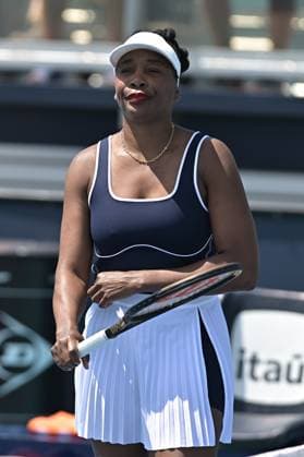 MIAMI GARDENS, FL - MARCH 19: Venus Williams plays in the first match during the Miami Open on March 19, 2024, at Hard Rock Stadium in Miami Gardens, FL. (Photo by Michele Eve Sandberg Icon Sportswire) TENNIS: MAR 19 Miami Open EDITORIAL USE ONLY Icon240304059