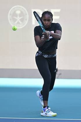 MIAMI GARDENS, FL - MARCH 19: Coco Gauff (USA) hits the ball during practice during the Miami Open on March 19, 2024, at Hard Rock Stadium in Miami Gardens, FL. (Photo by Michele Eve Sandberg Icon Sportswire)(Photo by Michele Eve Sandberg Icon Sportswire) TENNIS: MAR 19 Miami Open EDITORIAL USE ONLY Icon240304082