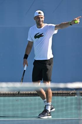 MIAMI GARDENS, FL - MARCH 19: Grigor Dimitrov (Bulgaria) during practice during the Miami Open on March 19, 2024, at Hard Rock Stadium in Miami Gardens, FL. (Photo by Michele Eve Sandberg Icon Sportswire) TENNIS: MAR 19 Miami Open EDITORIAL USE ONLY Icon240304122