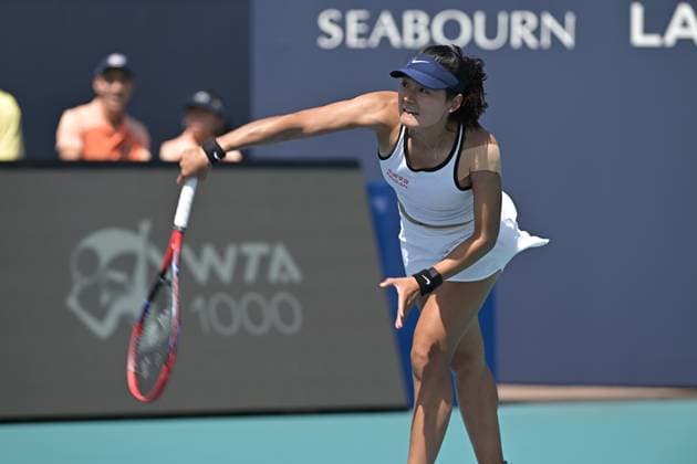 MIAMI GARDENS, FL - MARCH 19: Yafan Wang (China) during the Miami Open on March 19, 2024, at Hard Rock Stadium in Miami Gardens, FL. (Photo by Michele Eve Sandberg Icon Sportswire) TENNIS: MAR 19 Miami Open EDITORIAL USE ONLY Icon240304192