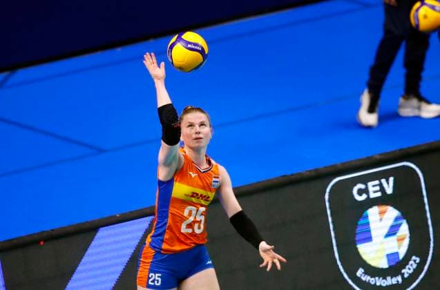 2023-08-20 Netherlands v Estonia - CEV EuroVolley 2023 TALLINN, ESTONIA - AUGUST 20: Florien Reesink of the Netherlands during the CEV EuroVolley 2023 match between Netherlands and Estonia at the Unibet Arena on August 20, 2023 in Tallinn, Estonia. (Photo by Edijs Palens BSR Agency) Tallinn Estonia Content not available for redistribution in The Netherlands directly or indirectly through any third parties. Copyright: xBSRxAgencyx