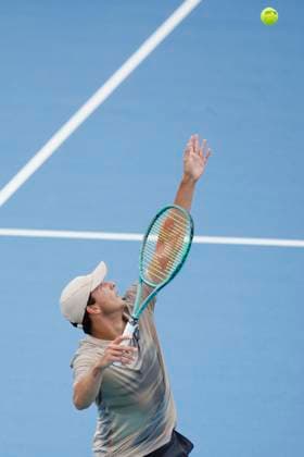 March 20, 2024, Miami Gardens, Florida, USA: Luciano Darderi (Italy) serves against Denis Shapovalov (Canada) during the first round of mens singles at the Miami Open tennis tournament. Shapovalov won the match 3-6, 7-6, 6-4. Miami Gardens USA - ZUMAd212 20240320_zsp_d212_005 Copyright: xRichardxDolex