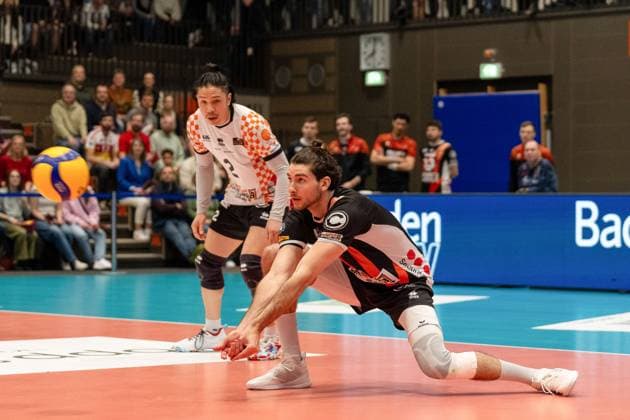Acceptance Timothee Carle Berlin Recycling Volleys, 9 GER, Baden VOLLEYS SSC Karlsruhe vs Berlin Recycling Volleys Volleyball, Playoff Quarterfinals, Men, 20 03 2024 GER, Baden VOLLEYS SSC Karlsruhe vs Berlin Recycling Volleys Volleyball, Playoff Quarterfinals, Men, 20 03 2024 Karlsruhe Copyright: xEibner-Pressefoto StefanxMayerx EP_SMR