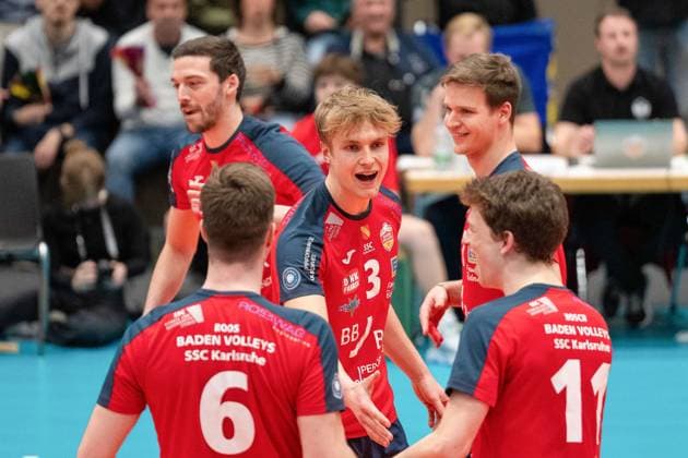 Jubel Karlsruhe GER, Baden VOLLEYS SSC Karlsruhe vs Berlin Recycling Volleys Volleyball, Playoff Quarterfinals, Men, 20 03 2024 GER, Baden VOLLEYS SSC Karlsruhe vs Berlin Recycling Volleys Volleyball, Playoff Quarterfinals, Men, 20 03 2024 Karlsruhe Copyright: xEibner-Pressefoto StefanxMayerx EP_SMR