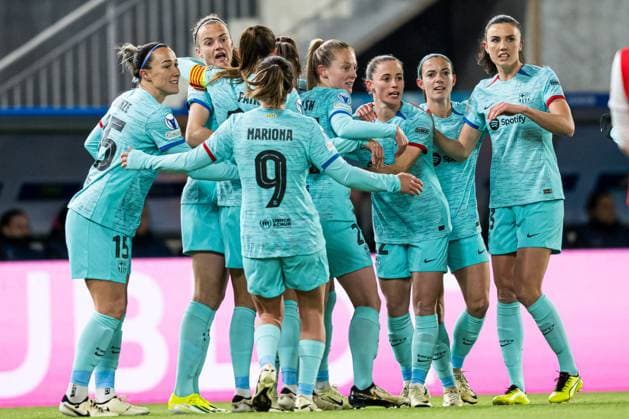 240320 Caroline Graham Hansen of Barcelona celebrates after scoring the 0 1 goal during the UEFA Women s Champions League quarterfinal football match between Brann and Barcelona on March 20, 2024 in Bergen Photo Marius Simensen BILDBYRAN Cop 238 barcelona bbeng brann champions league dam football fotball fotboll jubel kvartfinale quarter final tfk uefa women s champions league  Copyright: MARIUSxSIMENSEN BB240320BB858