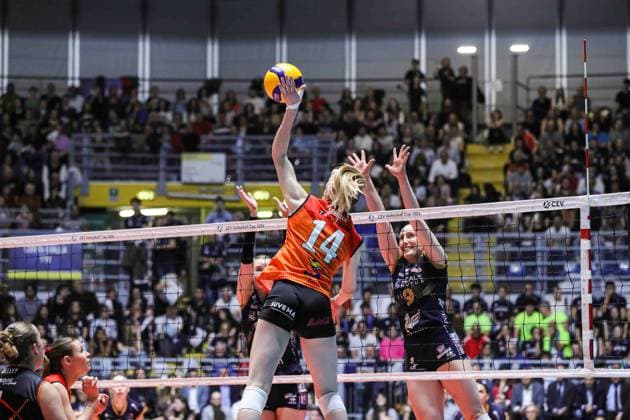 14 Nina Scrucca (Viteos Neuchatel UC) during Reale Mutua Fenera Chieri vs Viteos Neuchatel, Volleyball CEV Cup Women match in Turin, Italy, March 20 2024  Copyright: xNorbertoxMaccagno IPAxSportx xipx xx IPA_44494934 IPA_Agency_IPA44494934