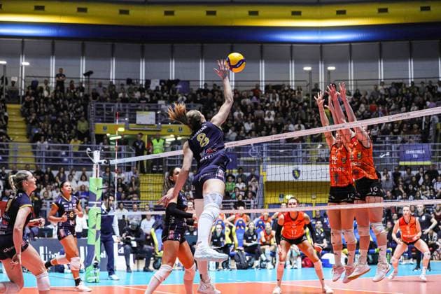Volleyball CEV Cup Women match - Reale Mutua Fenera Chieri vs Viteos Neuchatel 8 Kaja Grobelna (Reale Mutua Fenera Chieri Ã¢& x80;& x99;76) during Reale Mutua Fenera Chieri vs Viteos Neuchatel, Volleyball CEV Cup Women match in Turin, Italy, March 20 2024 Turin Italy  Copyright: xIPAxSport ABACAx