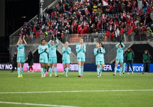 Fußball, Frauen, CL, SK Brann Bergen - FC Barcelona Bergen, Norway, March 20th 2024: Players of Barcelona celebrate after winning during the UEFA Womens Champions League football match between Brann and Barcelona at Aasane Arena in Bergen, Norway. (Ane Frosaker SPP) Copyright: xAnexFrosakerx xSPPx spp-en-AnFrSp-_F_13647