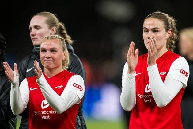 240320 Karoline Haugland and Marthine ostenstad of Brann after the UEFA Women s Champions League quarterfinal football match between Brann and Barcelona on March 20, 2024 in Bergen Photo Marius Simensen BILDBYRAN Cop 238 barcelona bbeng brann champions league dam football fotball fotboll fotboll quarterfinal quarter final tfk uefa women s champions league  Copyright: MARIUSxSIMENSEN BB240320BB933