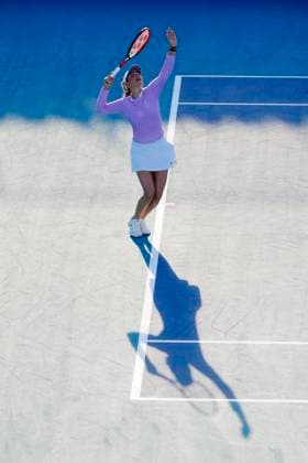 March 20, 2024, Miami, Florida, USA: Donna Vekic (Croatia) serving against Karolina Pliskova (Czech Republic) during the first round of womenÃ¢â‚¬â ¢s singles at the Miami Open tennis tournament. Vekic won the match 6-4, 2-6, 6-2. Miami USA - ZUMAd212 20240320_zsp_d212_126 Copyright: xRichardxDolex