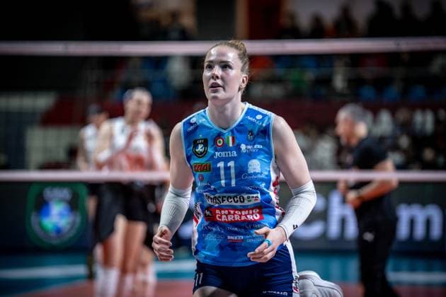 776121898 Isabelle Haak of Imoco Volley in action during the match. Eczacibasi Dynavit and Imoco Volley Conegiano faced each other in the CEV Women™s Champions League Volley Semifinal game 2, the match took place at Istanbul Burhan Felek Vestel Volleyball Hall on March 20, 2024 Istanbul Istanbul Turkey Copyright: xYagizxGurtugx