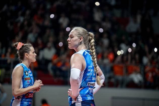 776121898 Kathryn Plummer of Imoco Volley in action during the match. Eczacibasi Dynavit and Imoco Volley Conegiano faced each other in the CEV Women™s Champions League Volley Semifinal game 2, the match took place at Istanbul Burhan Felek Vestel Volleyball Hall on March 20, 2024 Istanbul Istanbul Turkey Copyright: xYagizxGurtugx