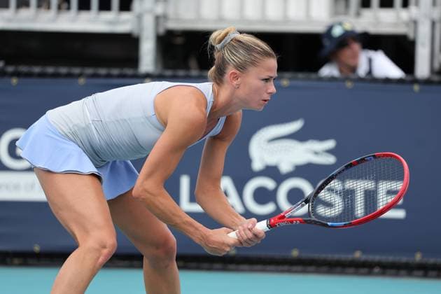 MIAMI GARDENS, FLORIDA - MARCH 20: Camila Giorgi of Italy defeats Magdalena Frech of Poland on Day 5 of the Miami Open at Hard Rock Stadium on March 20, 2024 in Miami Gardens, Florida. People: Camila Giorgi Copyright: xHoo-me.com MediaPunchx