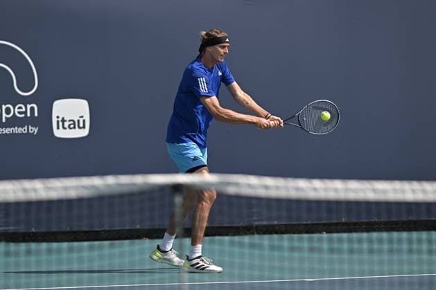 MIAMI GARDENS, FL - MARCH 21: Alexander Zverev (Germany) is seen during practice during the Miami Open on March 21, 2024, at Hard Rock Stadium in Miami Gardens, FL. (Photo by Michele Eve Sandberg Icon Sportswire) TENNIS: MAR 21 Miami Open EDITORIAL USE ONLY Icon240321029